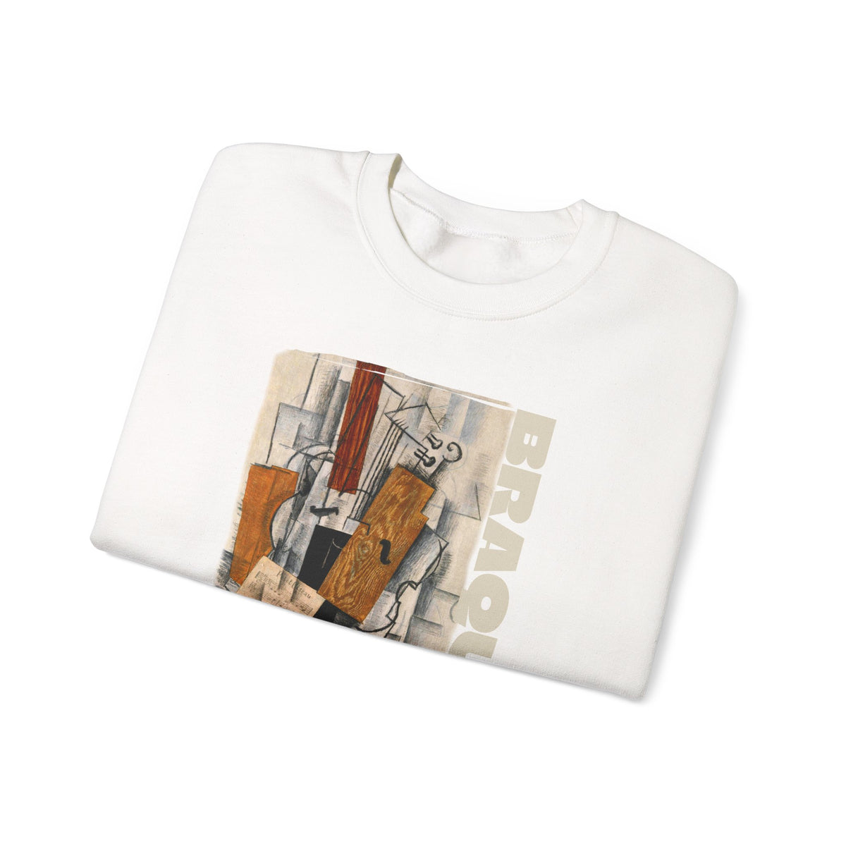 'Braque' Cubist Art print on Crewneck Sweatshirt medium heavy 50/50 cotton poly blend for durability.